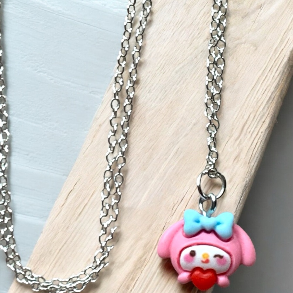 My Melody Cute Pink Silver chain Necklace hello Kitty family Sanrio - Picture 4 of 4